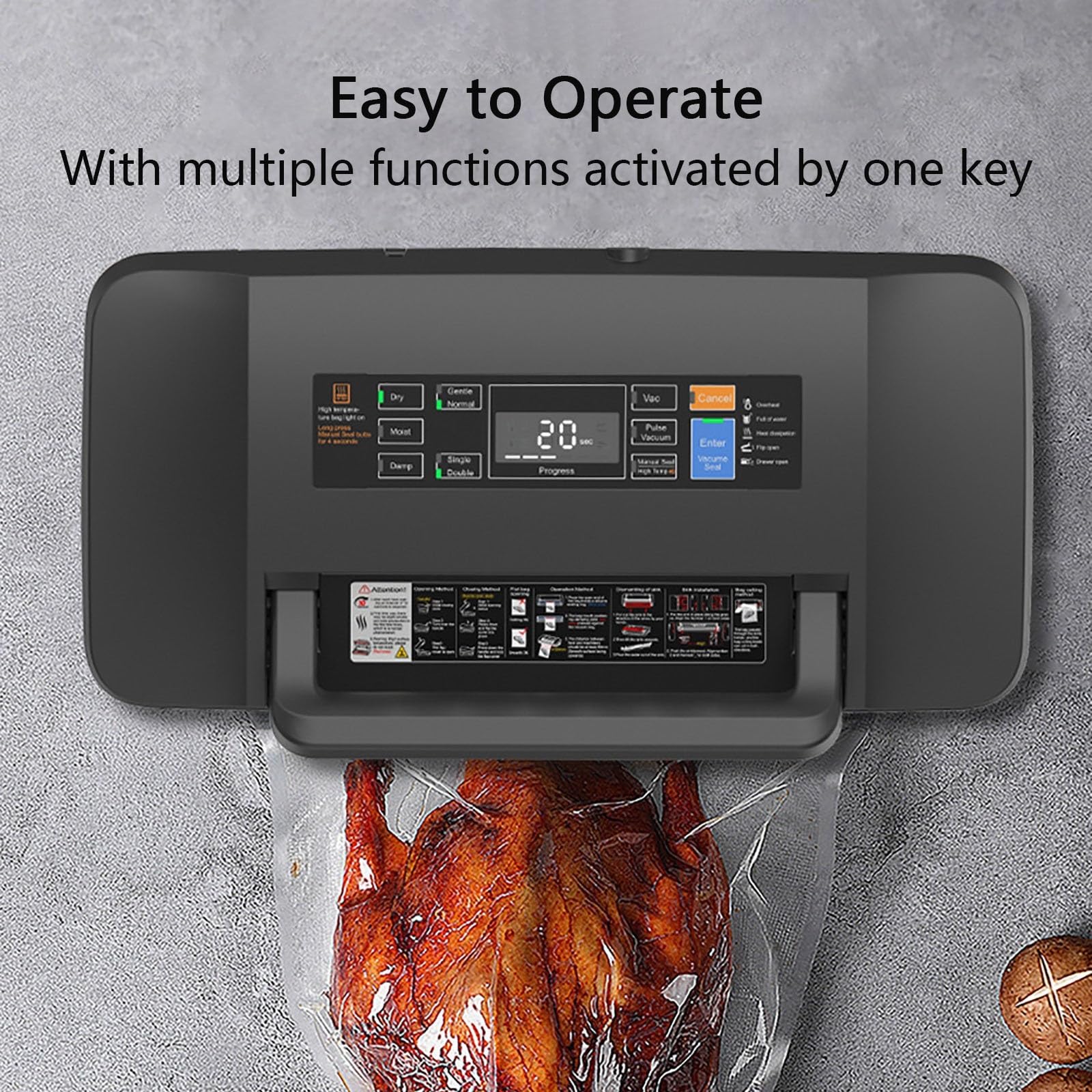 Powerful Vacuum Sealer Machine for Food Storage, 11.8 Long Seal Bar, Built-in Cutter, Compact Kitchen Appliance (16.1x8.7x4.7in)
