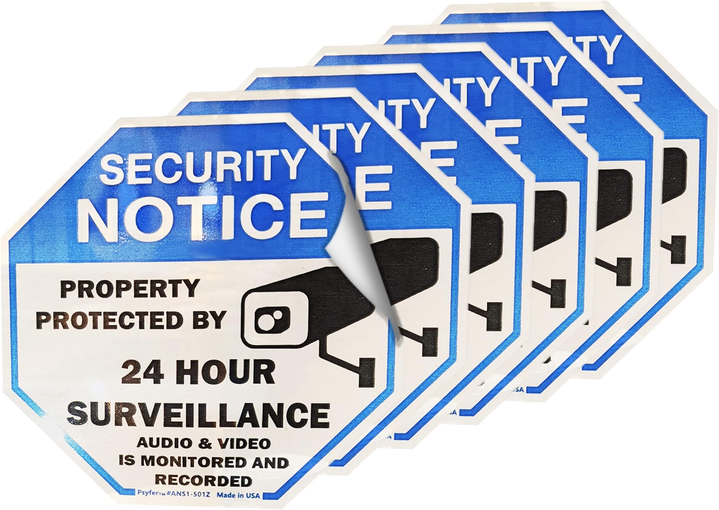 Psyfer Security FADE-FREE Notice Decal Sticker Window Laminates (6 Pack)