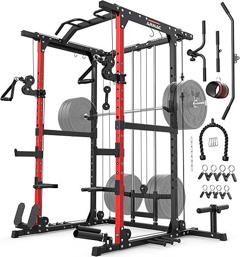 Sportsroyals Jaula de potencia, 1600 libras, estante de alimentación multifunción con sistema de cruce de cable ajustable y más accesorios de