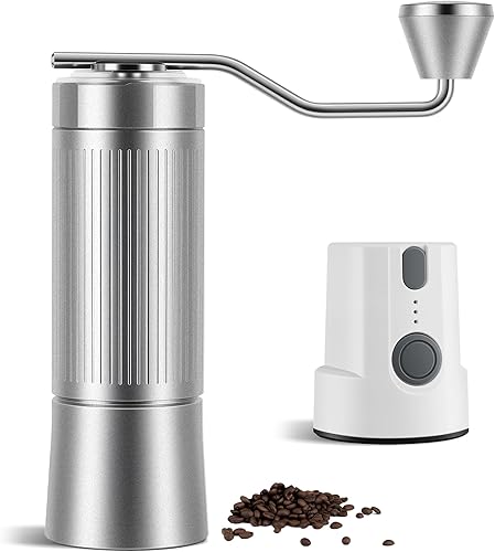 Molinillo de café eléctrico y manual 2 en 1, molinillo de granos de café recargable por USB con rebabas de 1.575 in, molinillo de metal portátil