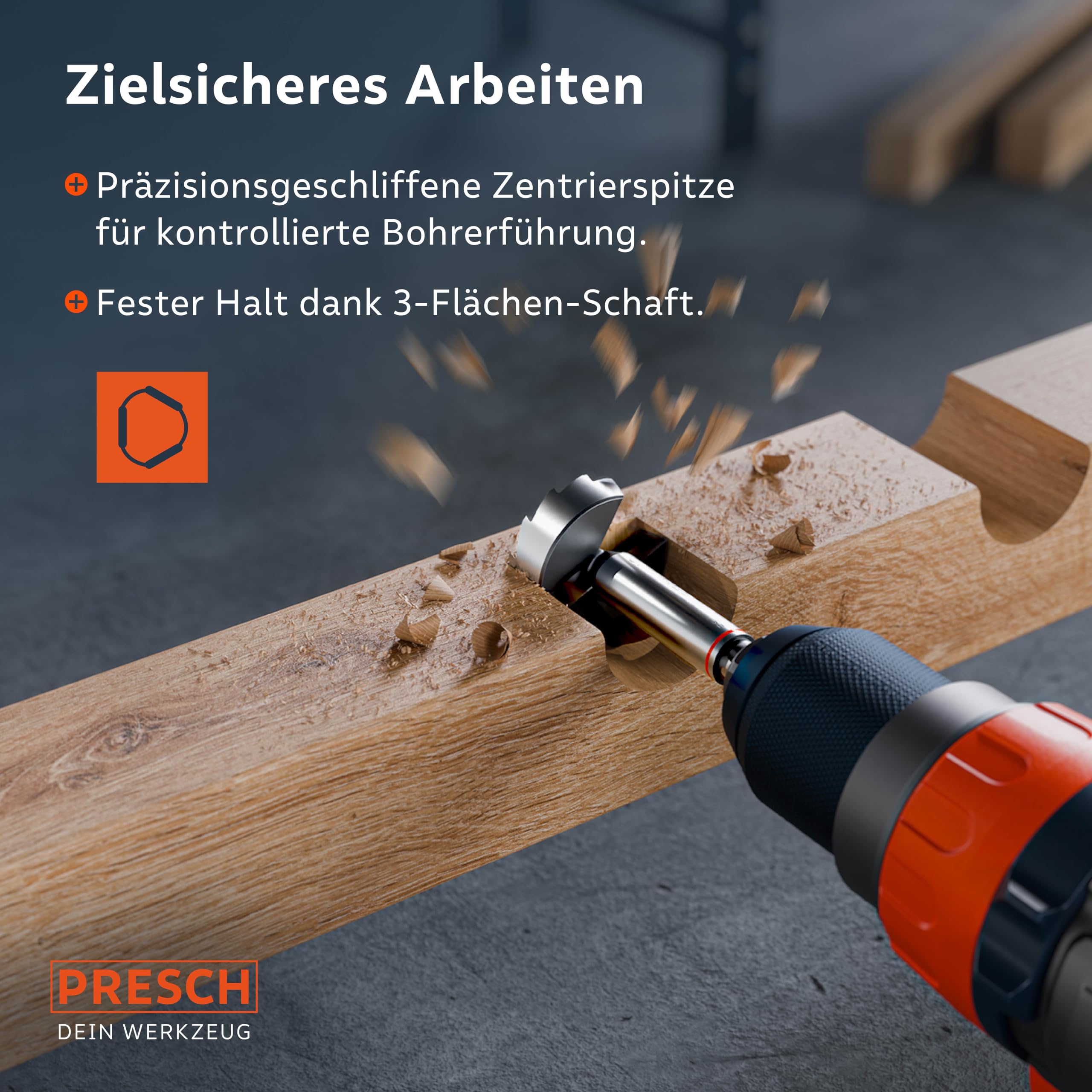Presch Forstnerbohrer Ø 35mm - Extrem scharfer, langlebiger Astlochbohrer - Hochpräzise Zentrierspitze für perfekten Rundlauf - Zuverlässige Leistung dank optimierter Standzeit
