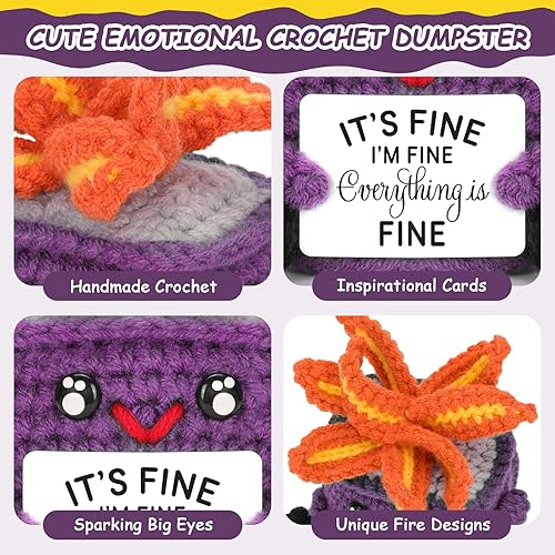 Miniatura 3 de Fuego emocional de ganchillo con piernas, muñeca basurero de energía hecha a mano con tarjeta positiva para amigos de oficina, regalos divertidos de