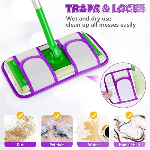 Miniatura 8 de Almohadillas de microfibra compatibles con trapeador Swiffer, almohadillas húmedas, almohadillas secas, almohadillas húmedas reutilizables,