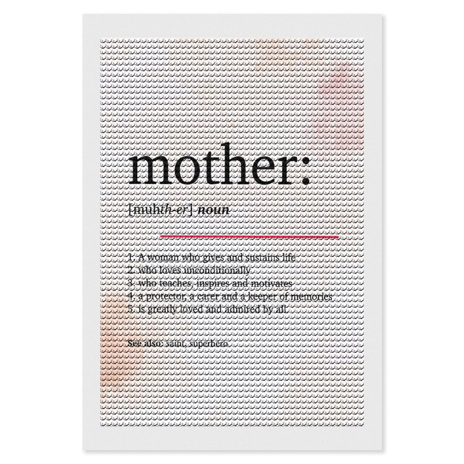 Junmoney Mother Definition Mom Diamond Painting Kit 8"x12", Thoughtful Handmade Gift, for Creative Relaxation, Printed Canvas, Cosy Home Accent