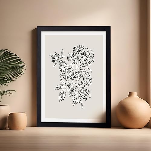 Miniatura 674 de Poster Master Póster de peonías – Estampado de flores retro – Ilustración floral – Ilustración en blanco y negro – Diseño de línea y abstracto –