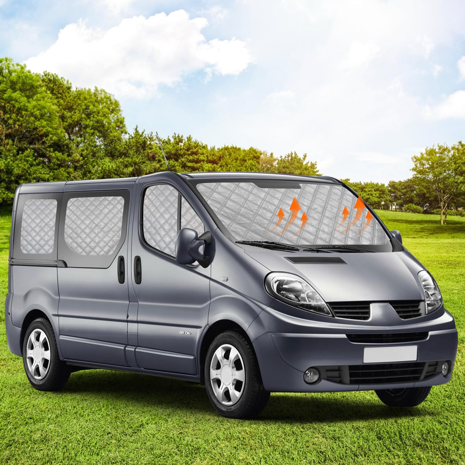 8PCS Technology Thermomatte Ersatz für Renault Trafic SWB 2015-2024/Vivaro 2014-2018/NV300 2014–2021/Talento 2016–2020, Aluminiumfolie Faltbar Sonnenblende, Sonnenschutz Frontscheibe Abdeckung