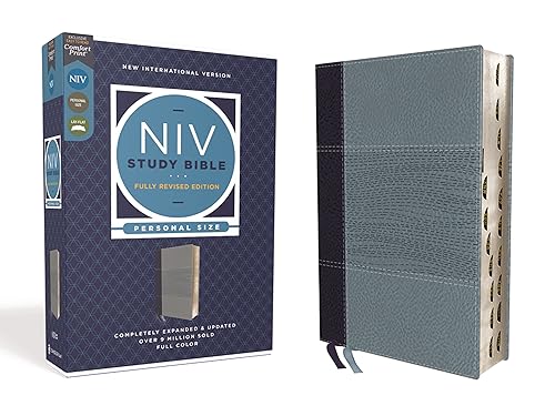 NIV Study Bible, Fully Revised Edition (Study Deeply. Believe Wholeheartedly.), Personal Size, Leathersoft, Navy/Blue, Red Letter, Thumb Indexed, Comfort Print