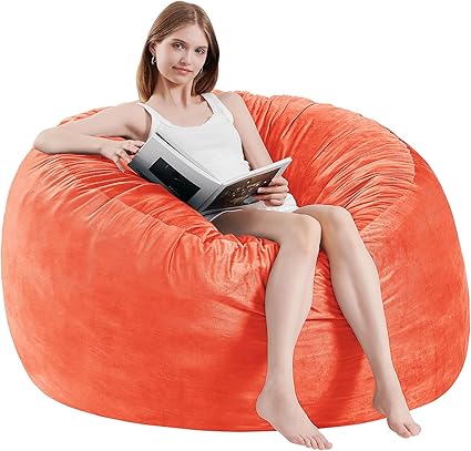 Bean Bag Chairs for Adults - Memory Foam Furniture BeanBag Chair - Teens Sofa with Soft Micro Fiber Cover - Round Fluffy Couch for Living Room Bedroom College Dorm,Medium,Orange