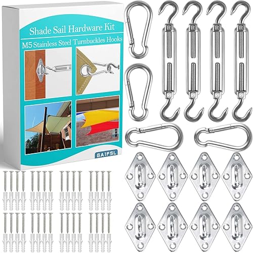 Kit de accesorios para toldo para jardín, exterior y patio  GA1FSL, 5 pulgadas, resistente, acero inoxidable 304 grado  Instalación de vela