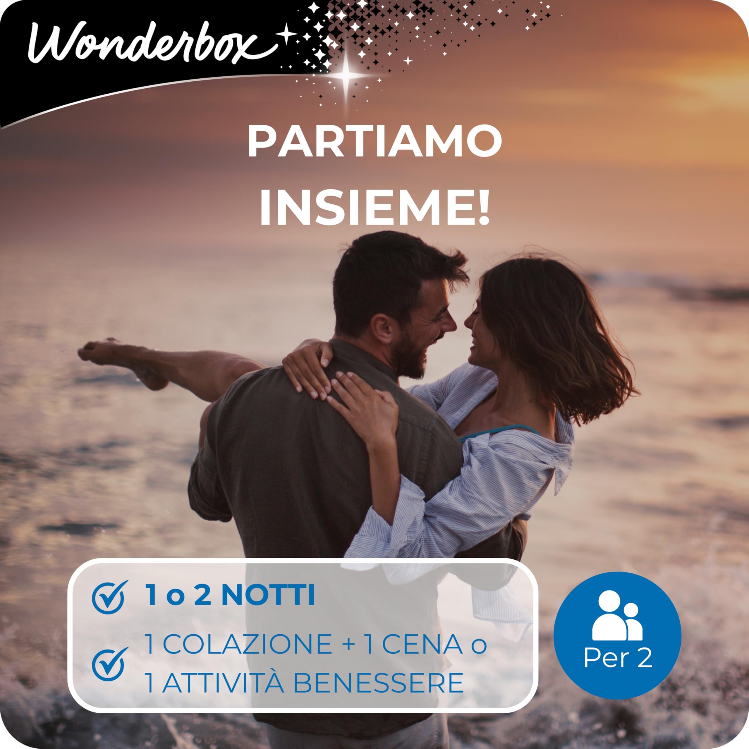 WONDERBOX - Cofanetto Regalo - Partiamo Insieme! - per 2 Persone | 1 notte + colazione + cena o attività benessere - Più di 6500 esperienze - Hotel 3* e 4*, B&B, agriturismi