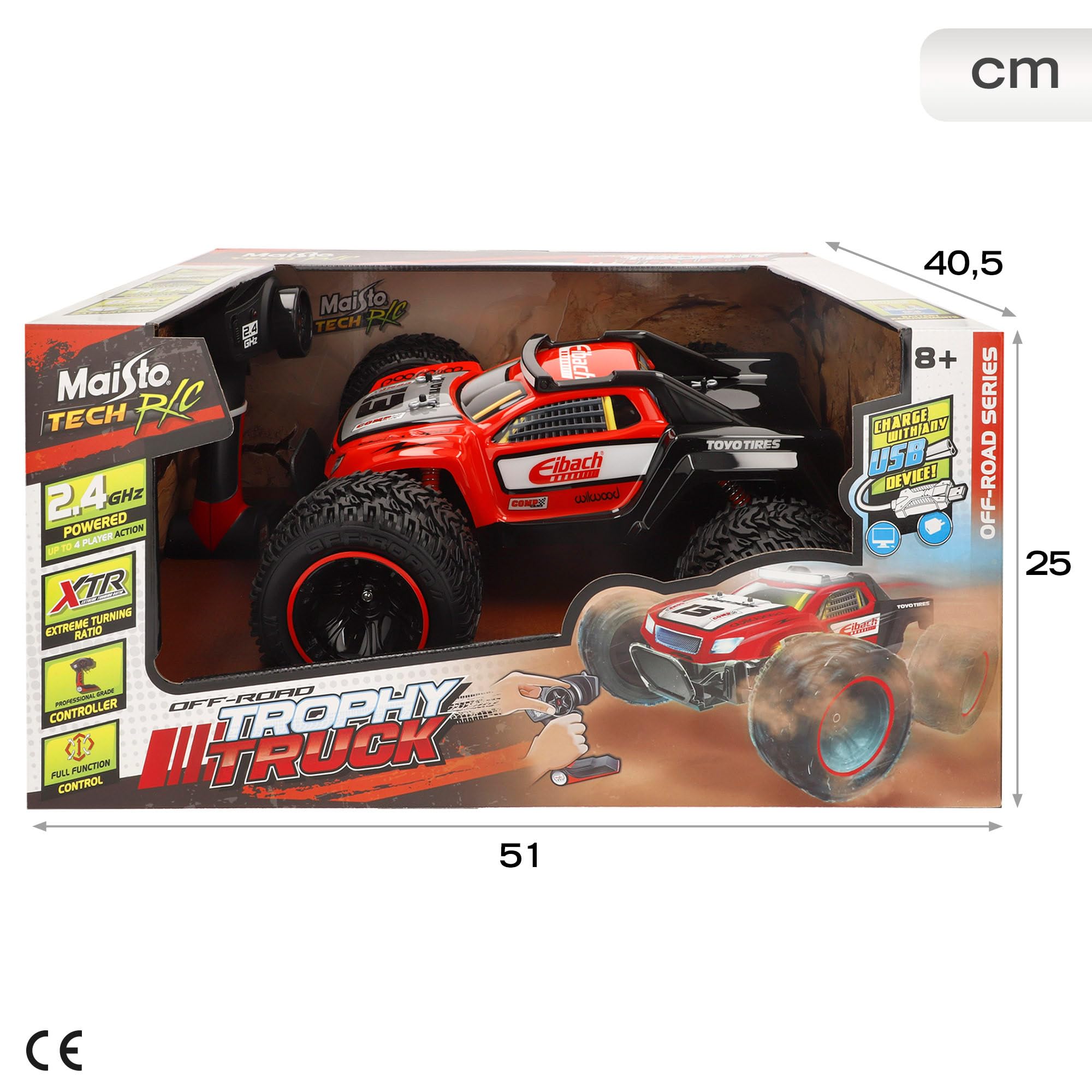 Maisto Tech R/C 4x4 zdalnie sterowany samochód, Trophy Truck, koła terenowe, 2,4 GH.z, 6 kierunków, 35 metrów, ładowanie USB, pilot zdalnego sterowania, samochody dla dzieci, +8 lat (78409)