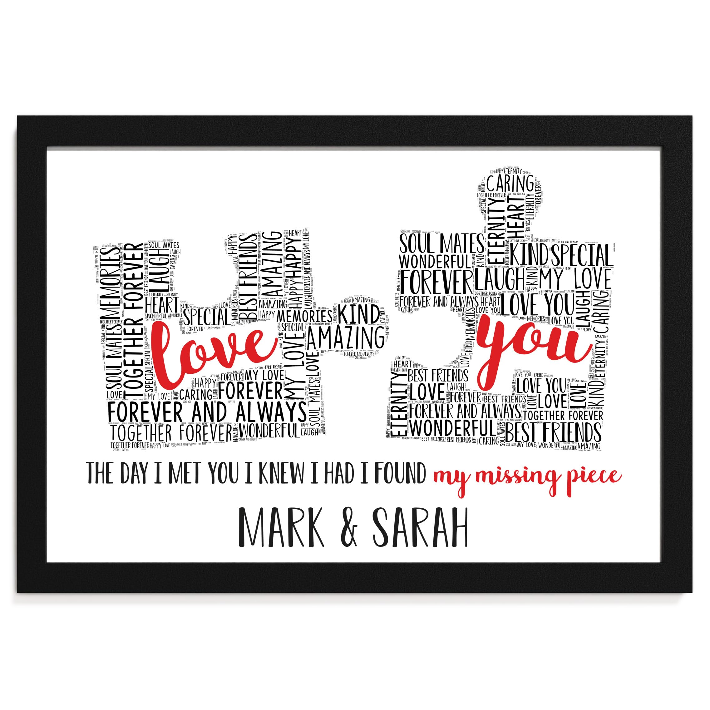 Beecreative Personalised Couples Print Gift With Any Two Names For Girlfriend Wife Husband Boyfriend Partner Fiance Anniversary Valentine's Day Wedding Birthday - A5 A4 Sizes With Frame