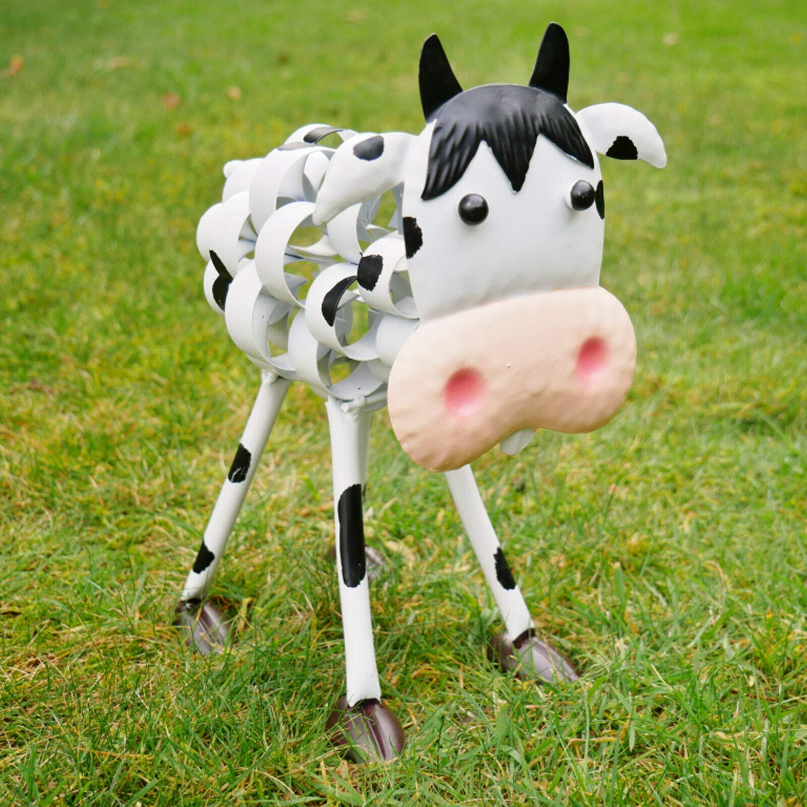 Darthome Black & White Vintage Metal Garden Cow Farm Animal Lawn Patio Sculpture Figure Statue Ornament