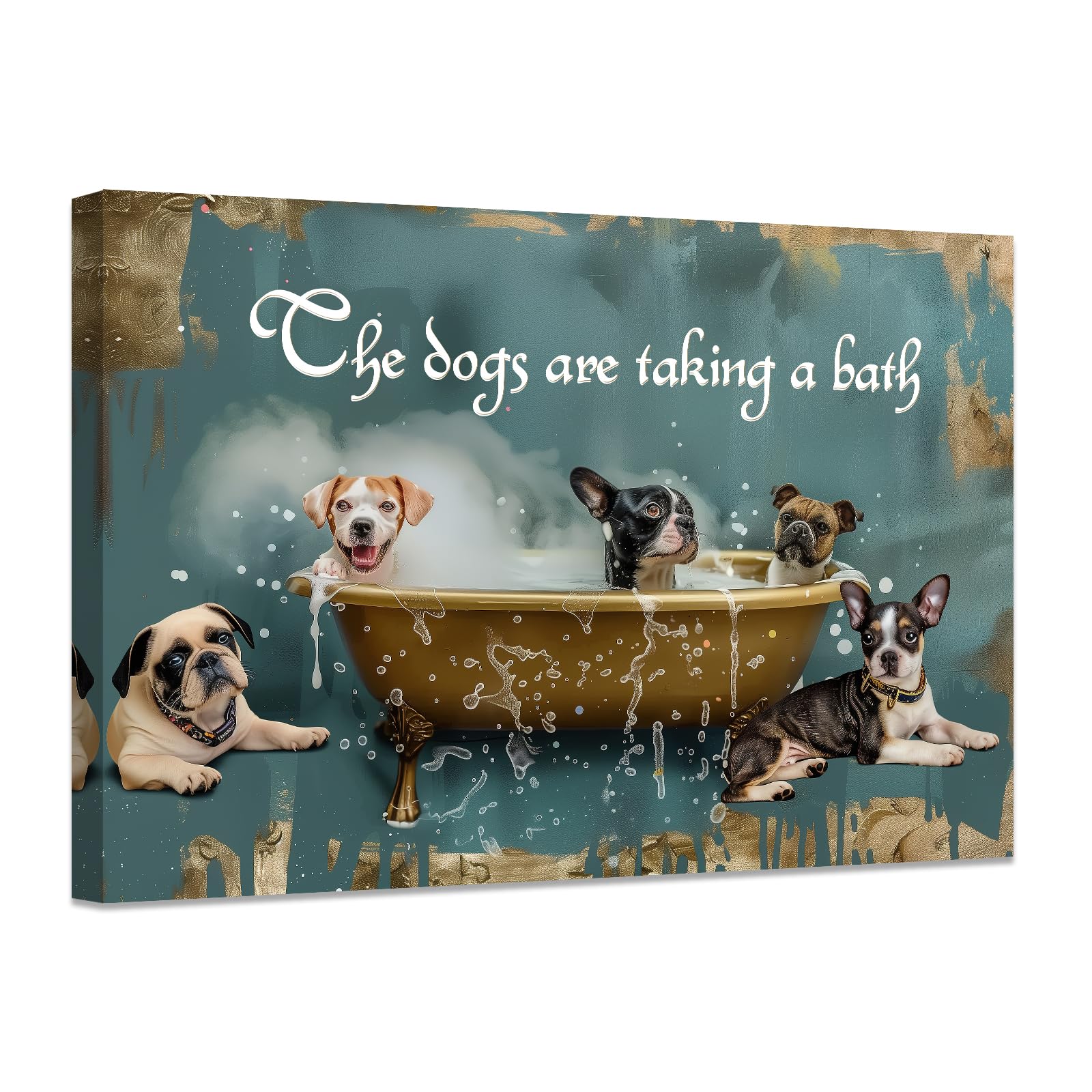ZXHYWYM Bathroom Pictures Wall Art Cute Dog Bathe In Bathtub Poster Prints Funny Pet Animals Artwork Canvas Bathroom Kids Nursery Pets Store Decor Framed (A, (40.00 x 60.00 cms)) โ image 1