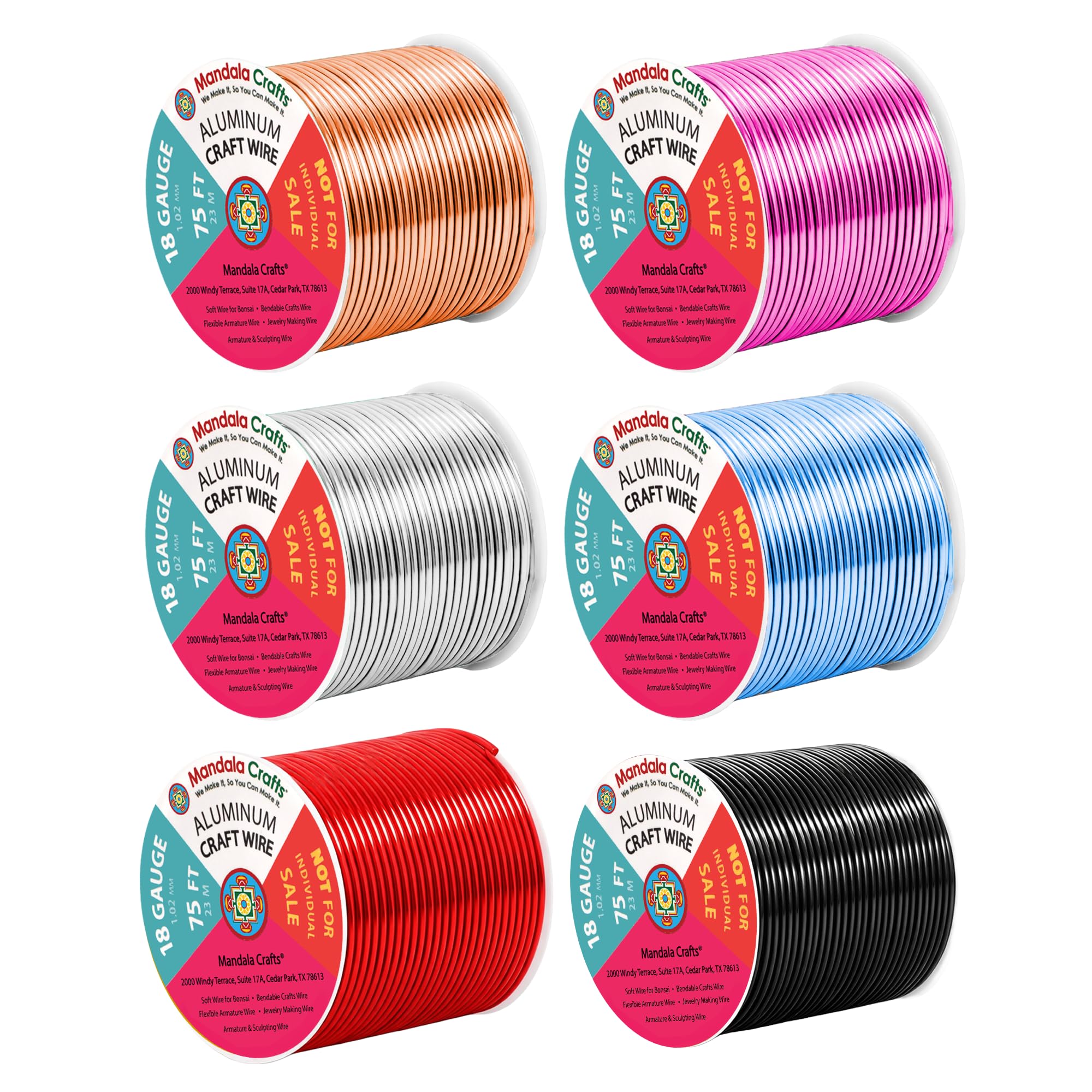 Mandala Crafts 18 GA Red Copper Black Assorted Anodized Aluminum Craft Wire