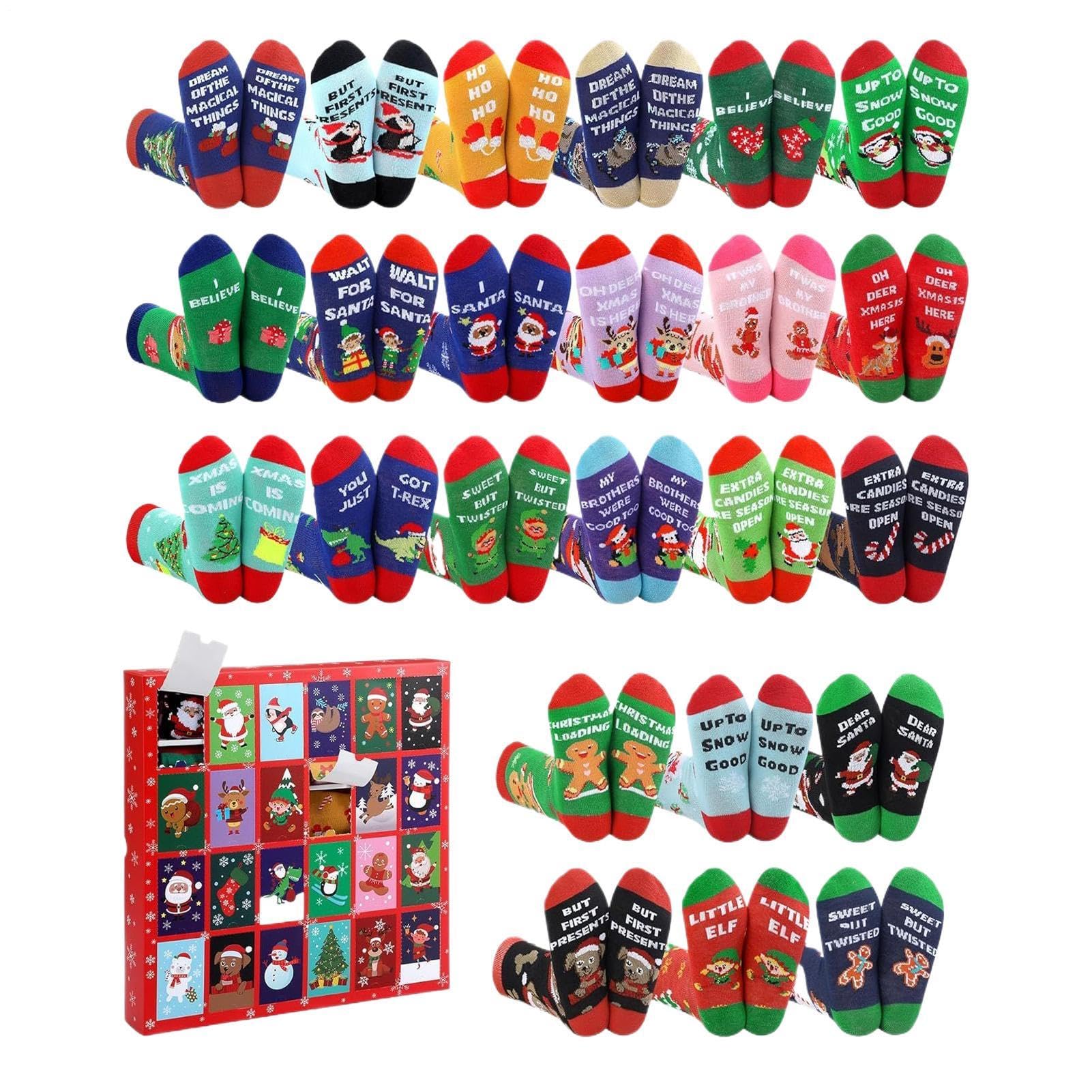 Calendario de Adviento Navideño 24 Pares De Calcetines Media Caña Cálidos Y | Calendario De Cuenta Regresiva De Calcetines Navideños Para Adolescentes Niños Niñas Vacaciones Festivales