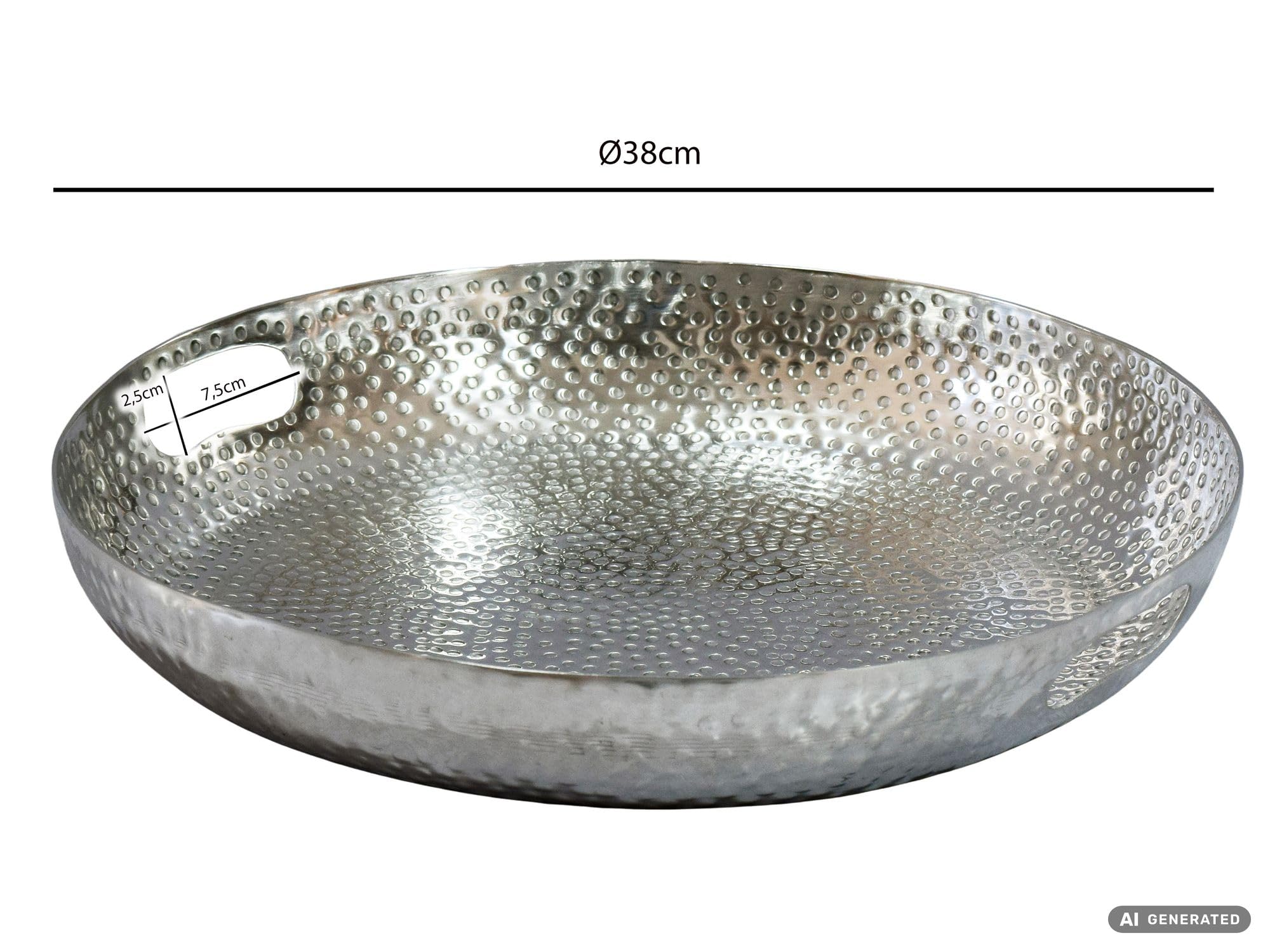 FineBuy Fruttiera 38 x 38 x 7 cm Alluminio Argento Fatta a Mano
