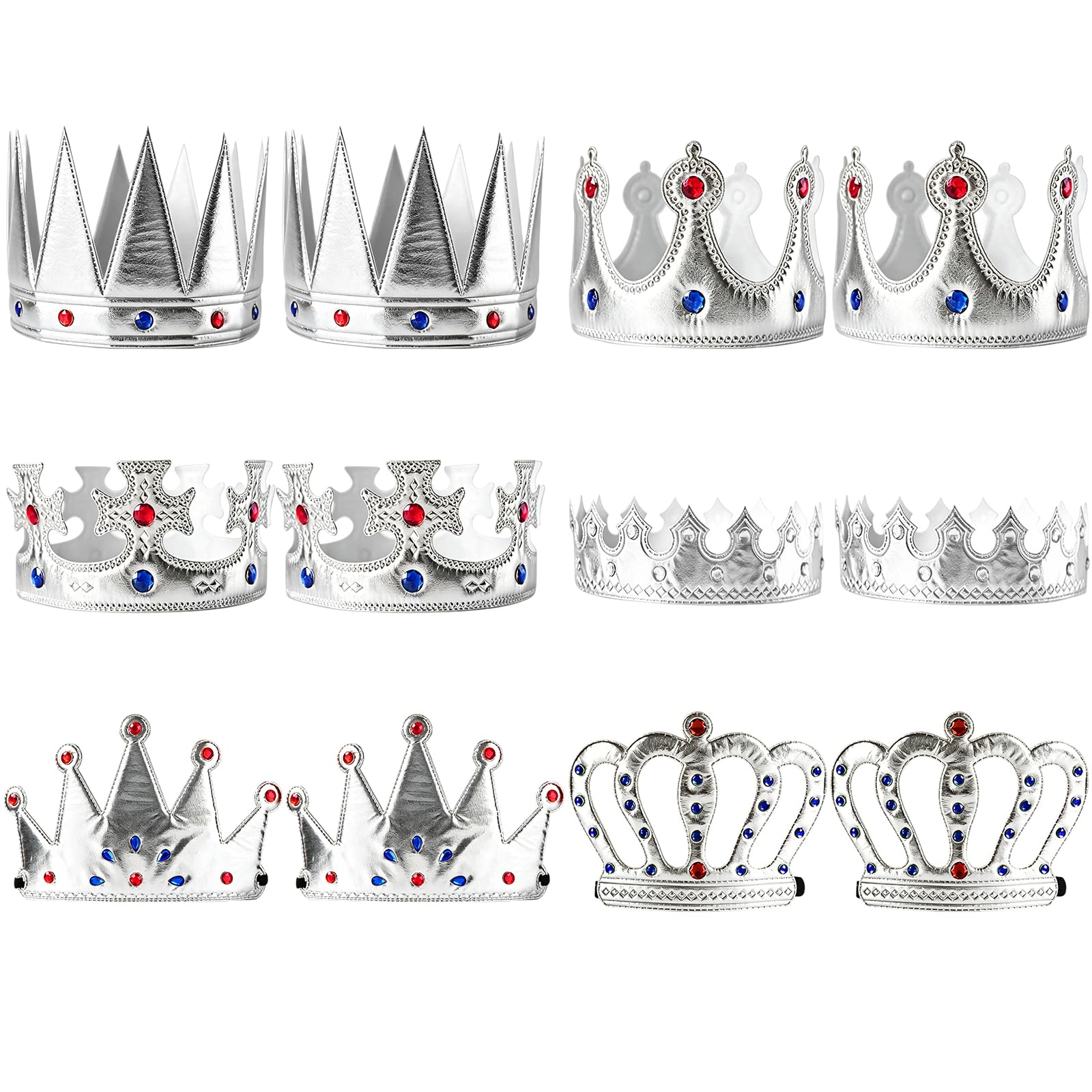 ANPUNAT 12 Pieces King Crowns Shiny Cloth King Crown Party Crown Hat Cap for Birthday Celebration Baby Shower Photo Props Halloween, Medieval Events (Sliver)