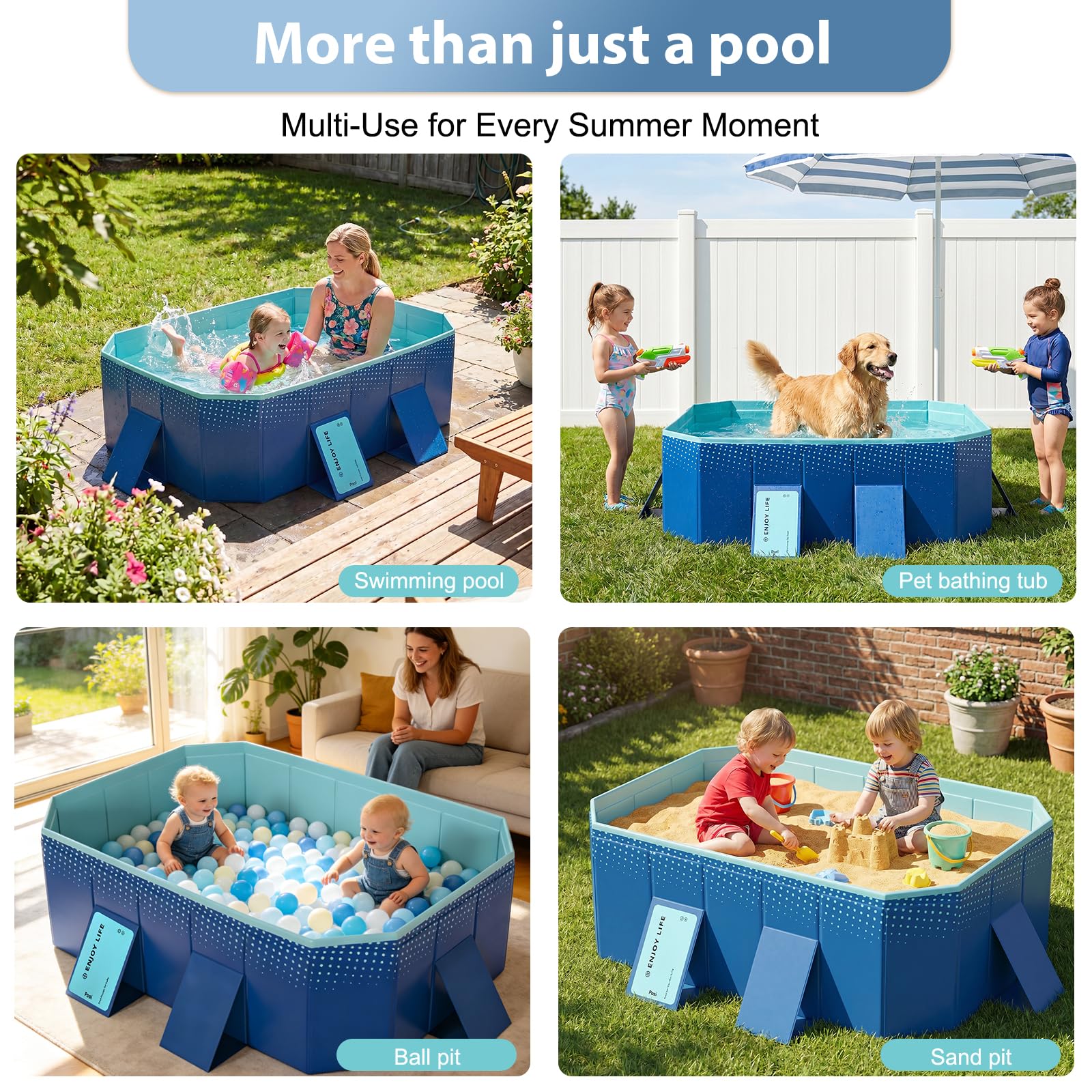 Planschbecken Foldable Pool, Kinderpool, Hundepool, 180x135x50cm