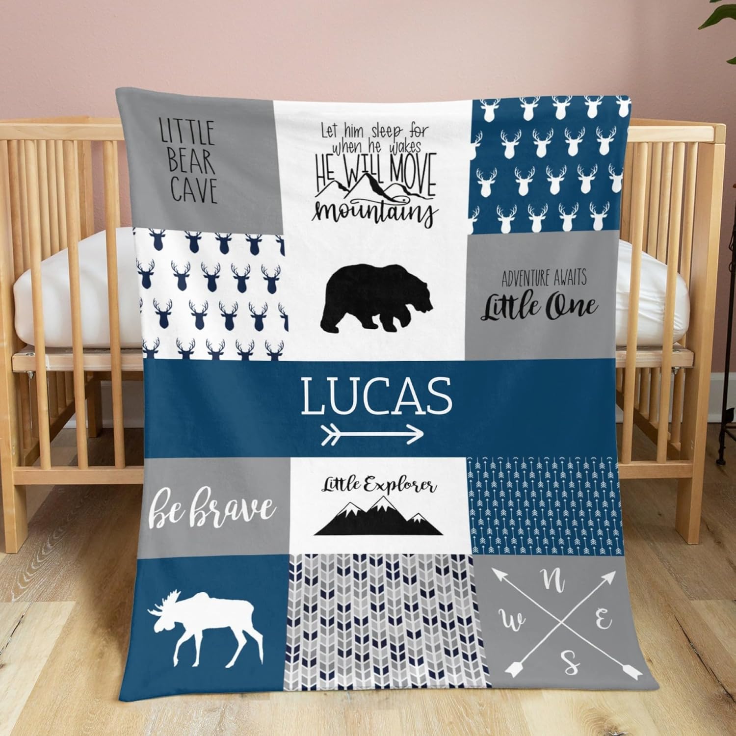 Personalized Baby Boy Gifts - Baby Blanket Customized with Name - Deer Baby Blanket - Woodland Nursery Décor - Personalized Baby Gifts - Image 3