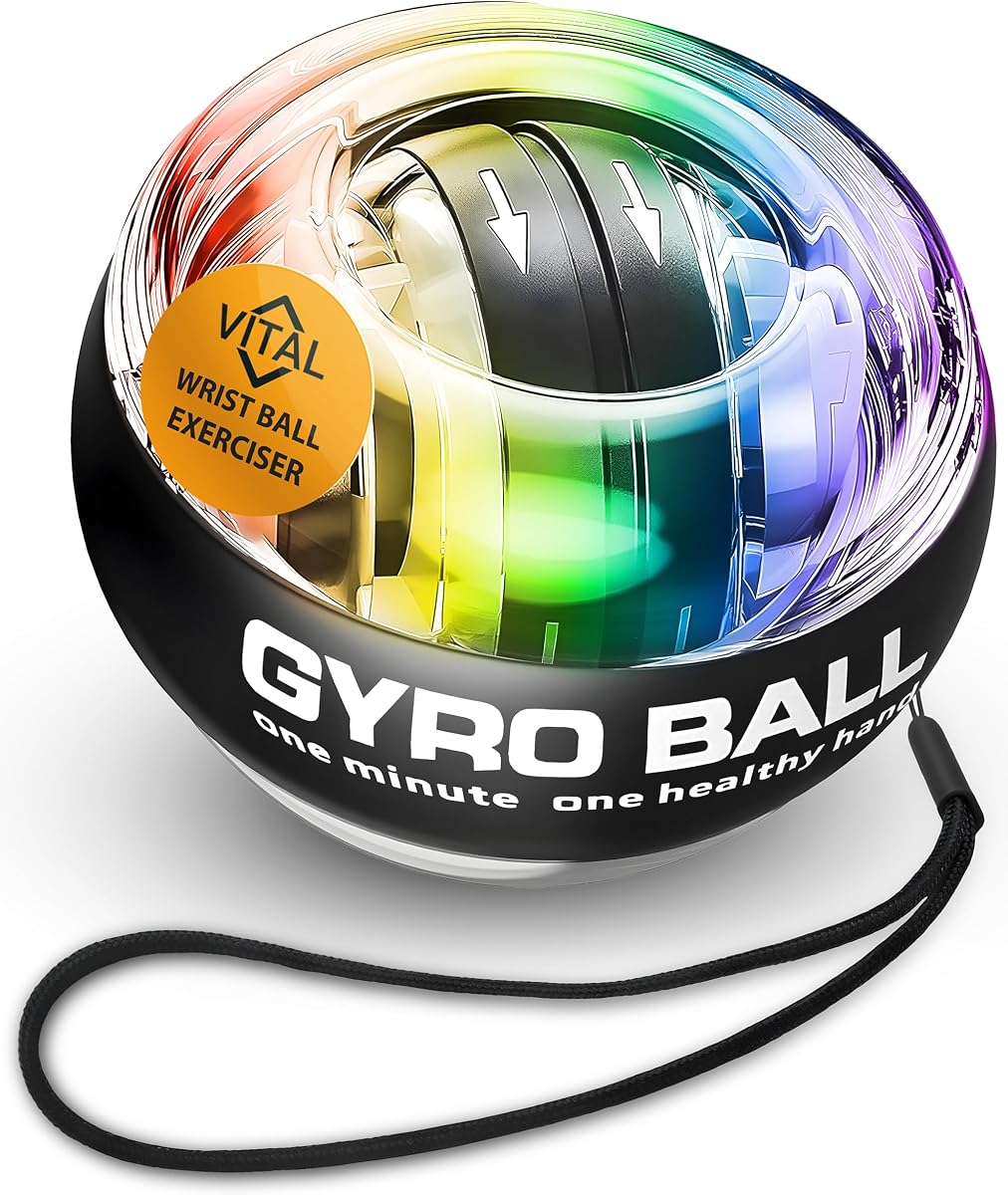 Vital Hand Grip Strength Gyro Ball Ejercitador de muñeca Entrenador de béisbol Rotor de zinc, acción giroscópica, entrenamiento de béisbol, ejercitador de muñeca, entrenador de antebrazo, equipo de gimnasio, opción LED