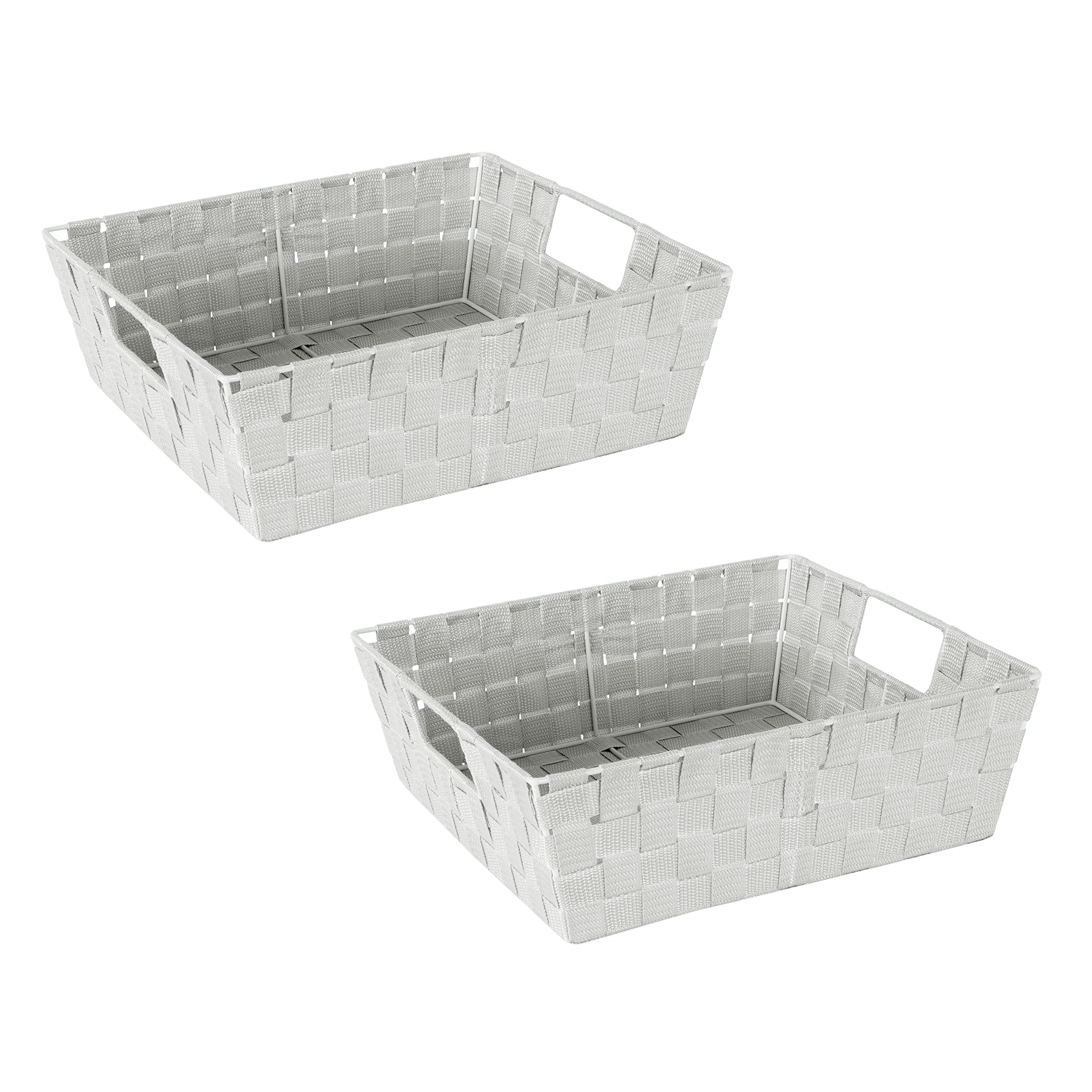 Simplify Large Shelf Woven Strap Tote | Decorative Storage Basket | Built in Handles | Organization | Closet | Bedroom | Bathroom | Nursery | Accessories | Toys | Gifts | 2 Pack | Heather Grey