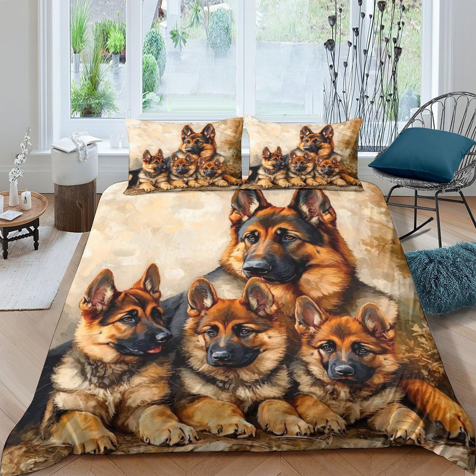 Ctjqhvkz Style-5 3D Printed German Shepherd Dog Pattern Fitted Sheet Microfiber Soft Mattress Cover For Bedroom Guest Room Decor Single（135X200cm）