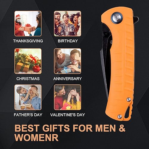 Miniatura 6 de SHIELDON Relicanth - Cuchillo de bolsillo EDC de 3.2 pulgadas, hoja D2, negro, mango G10, cuchillo plegable con clip, calificado como cuchillo de