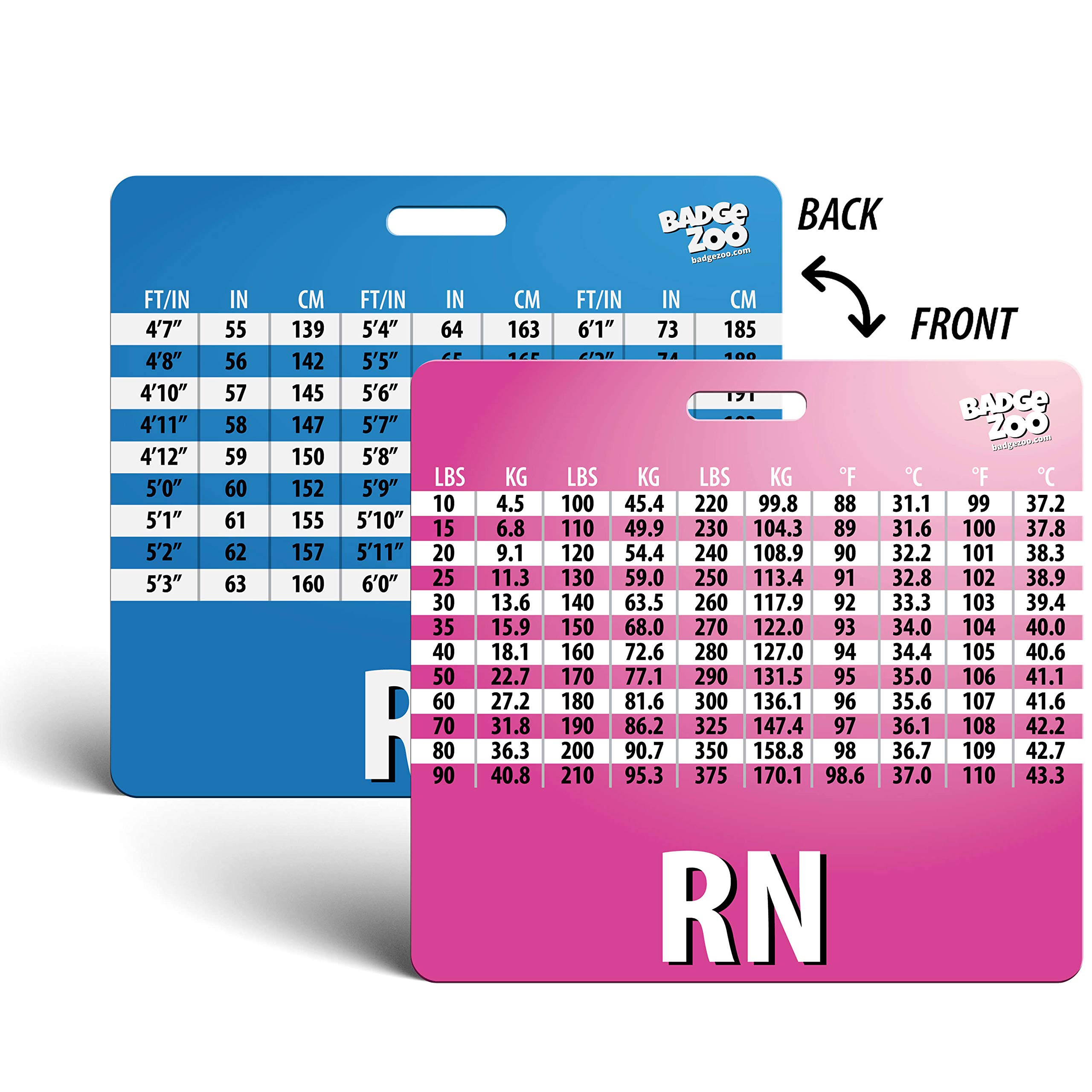 RN Badge Buddy with Weight, Height and Temperature Conversion Pink/Blue - Horizontal Badge Id Card for Registered Nurses - by BadgeZoo