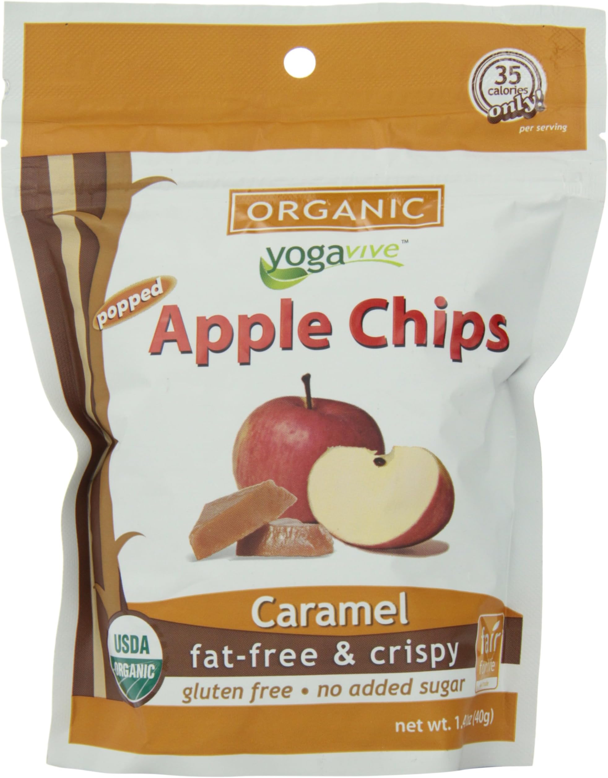 Yogavive Organic Popped Apple Chips, Caramel, 1.41 Ounce