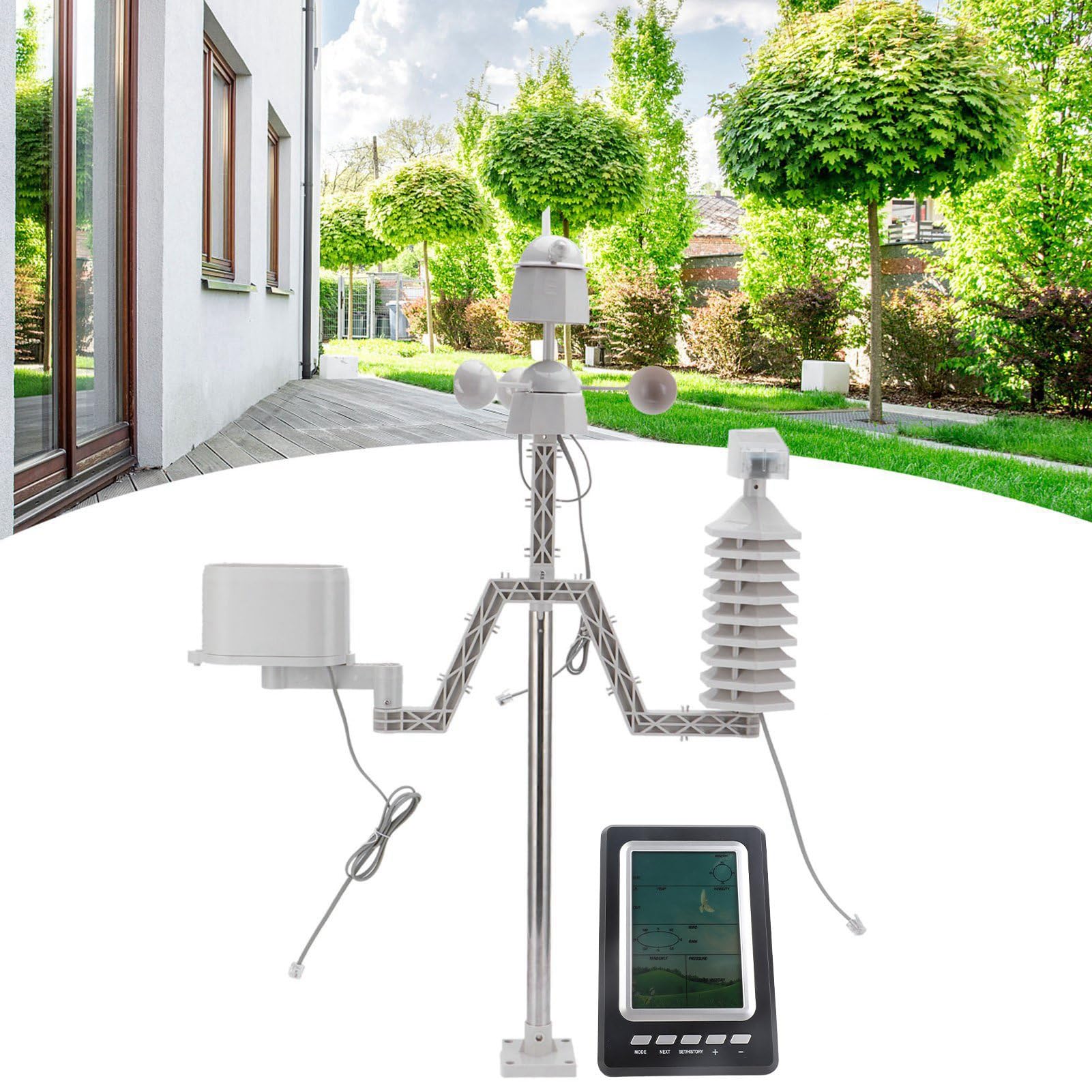 Stazione di previsione meteorologica wireless con strumento di misurazione e precipitazioni a velocità del retroilluminazione LCD per la casa esterna Usa materiale ABS 19x12,8 cm