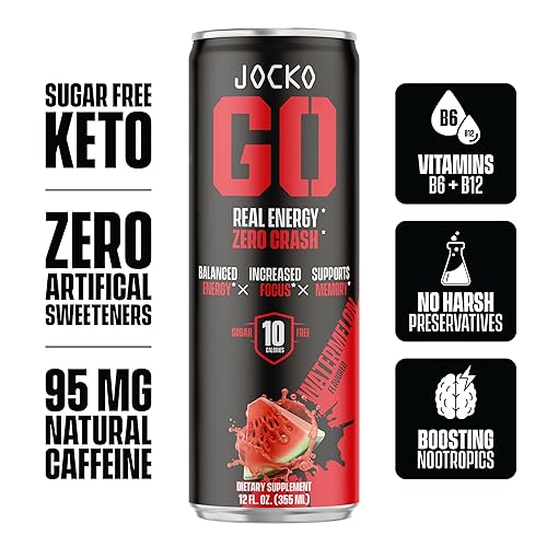Miniatura 5 de Jocko GO - Bebidas energéticas sin azúcar KETO vitamina B12 vitamina B6 nootrópica bebidas energéticas sin azúcar con fruta de monje sandía
