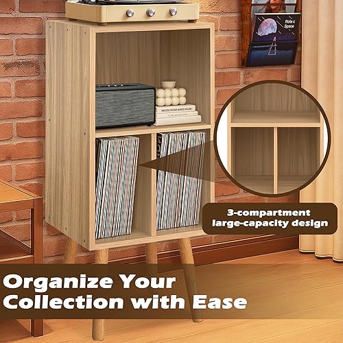 Miniatura 5 de Soporte para tocadiscos con almacenamiento de vinilo, soporte de madera para discos de vinilo, gabinete para tocadiscos, soporte para tocadiscos con