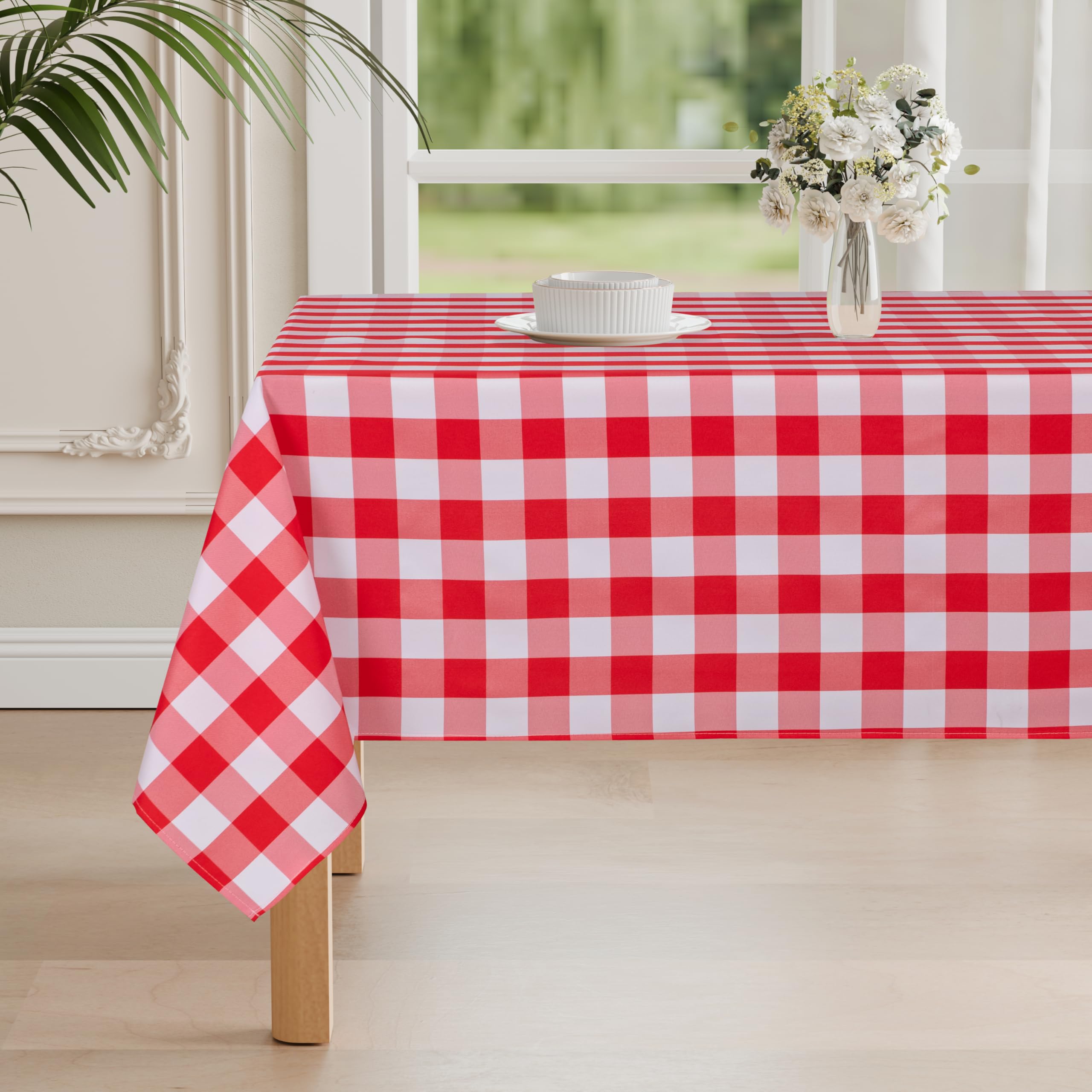 DWCN Geruit tafelkleed, outdoor, afwasbaar, weerbestendig, vlekbescherming, waterdicht, tuintafelkleed voor buiten, picknick, eetkamer, festival, feest, bruiloften, kaki en wit, 135 x 180 cm