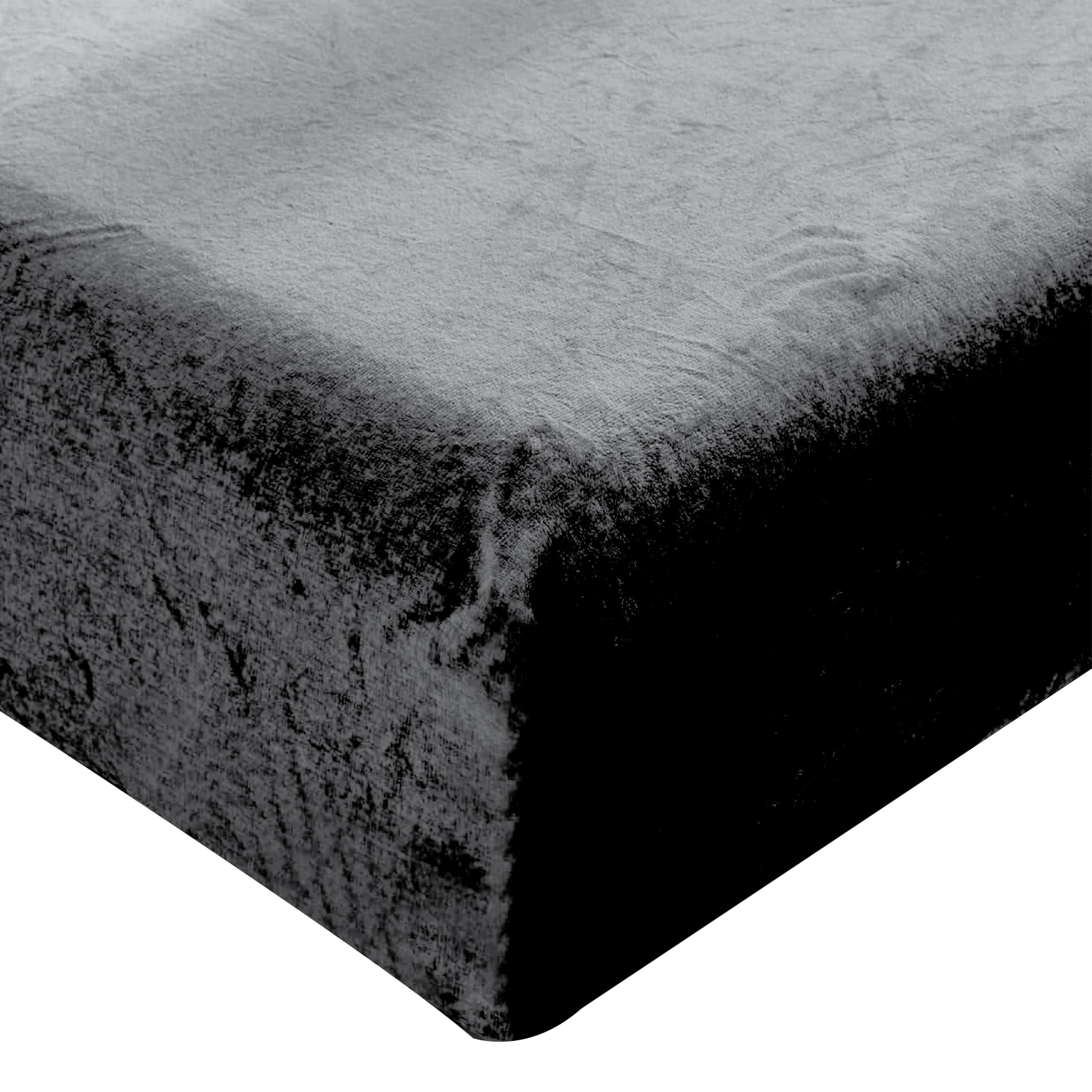 EV DEKOR®Teddy Fleece Double Black Plain Fitted Sheet Bedsheet -Super-Soft Thermal Warm 100% Polyester Fabric -Bottom Sheet - Double Bed cosy Bedsheets