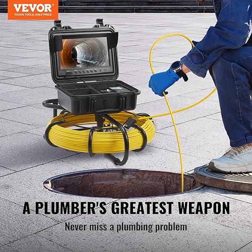 Miniatura 2 de VEVOR Cámara de alcantarillado, 230 pies229.7ft, cámara de inspección de tuberías de pantalla de 9 pulgadas con función DVR, cámara IP68 impermeable