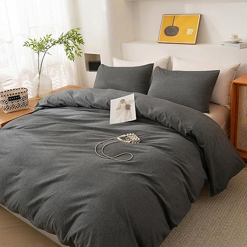 Miniatura 132 de ECOCOTT Funda de edredón tamaño King, juego de ropa de cama de 3 piezas, 100% algodón lavado, suave y transpirable con cierre de cremallera, 8 lazos