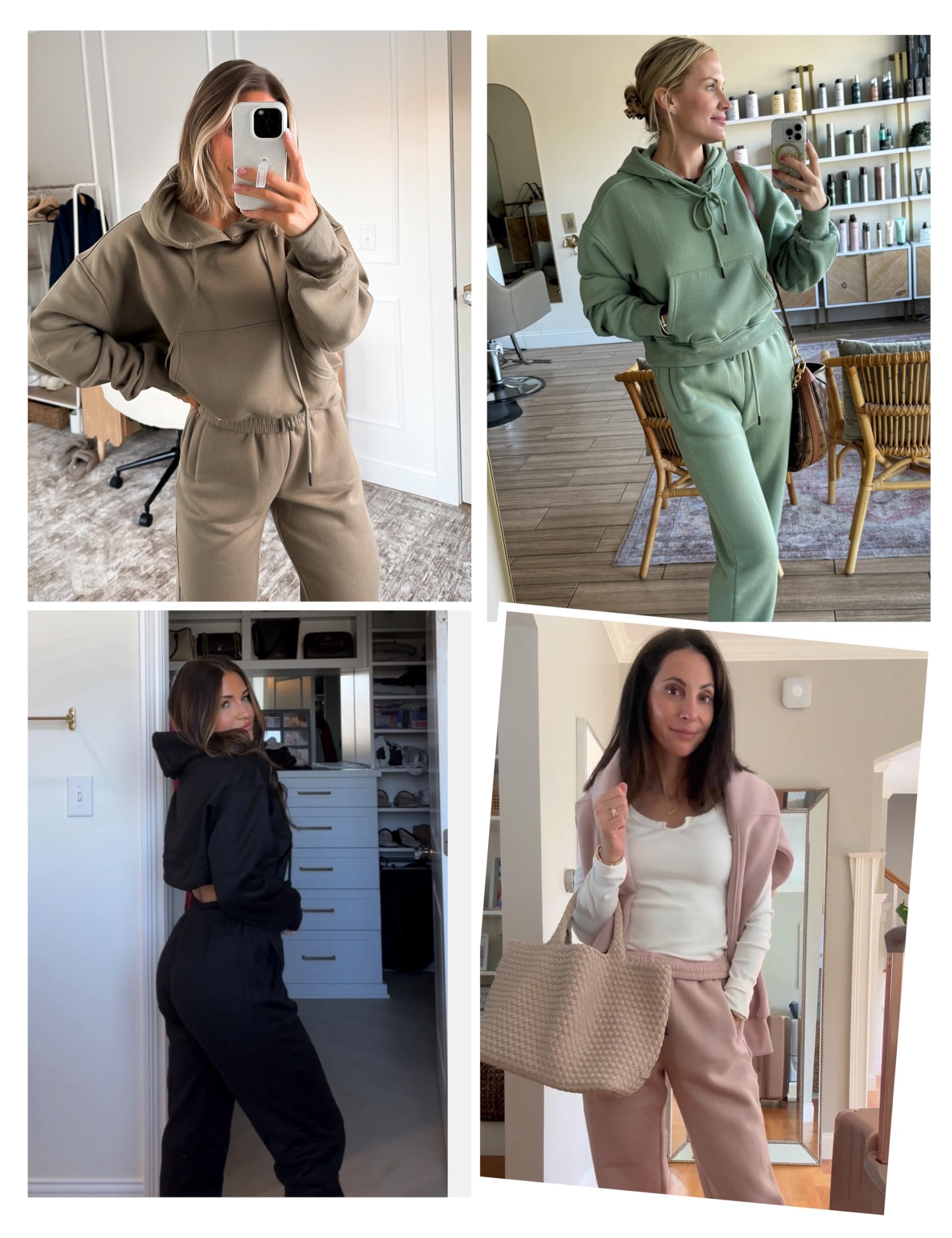 Tuta da donna 2 pezzi, stile casual, con cappuccio, in pile, con tasche