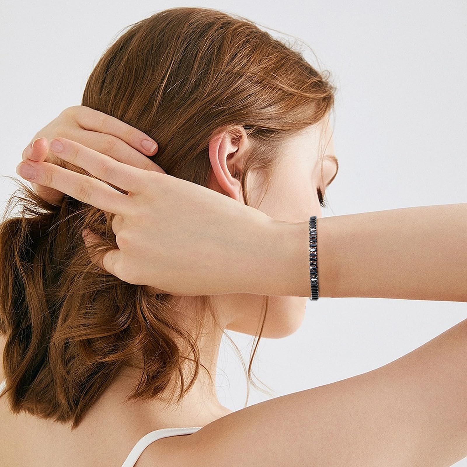 JEROOT Pulseras Magneticas, Mujer Pulseras Magneticas Terapia Acero Inoxidable, Negro B