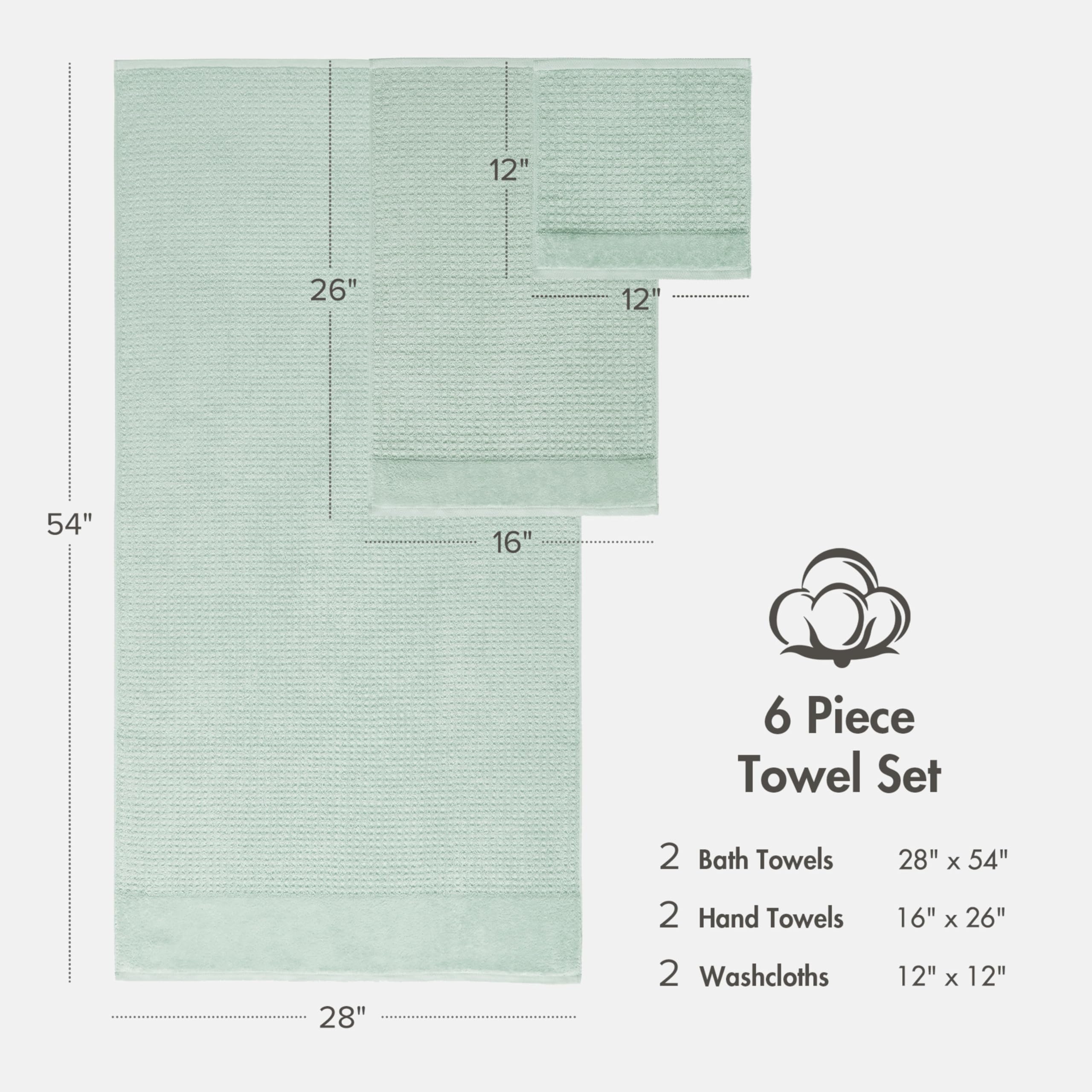 Madison Park SPA Waffle - Juego de Toallas lujosas de 100% algodón, Tejido gofre de Textura Premium, Altamente Absorbente, Secado rápido, Ropa de Lavado de Calidad de Hotel y SPA para baño, tamaños