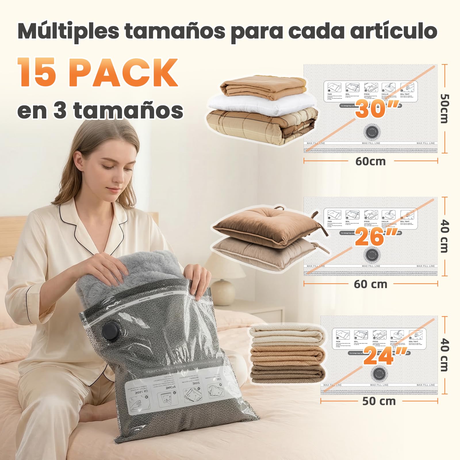 18 Bolsas de almacenamiento de vacío para viajes con bomba recargable 60kPa