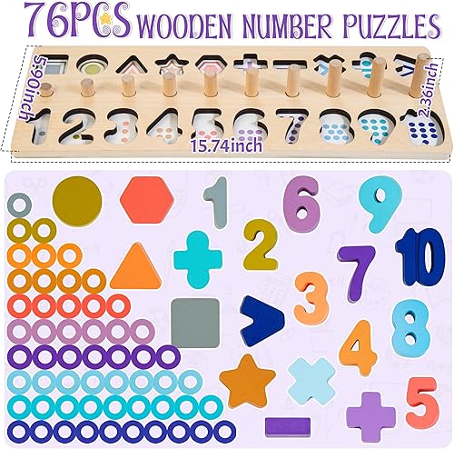 Miniatura 6 de Rompecabezas de números de madera para niños pequeños, juguetes Montessori para niños y niñas de 3, 4 y 5 años, juego de conteo de apilamiento de