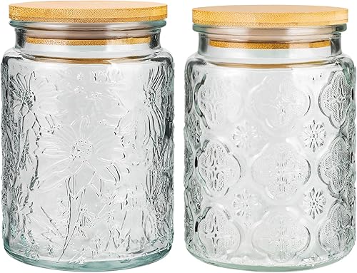 ZOEDO Tarros de vidrio vintage, tarros de almacenamiento herméticos de 23.5 onzas con tapa de bambú, contenedor de almacenamiento de alimentos,