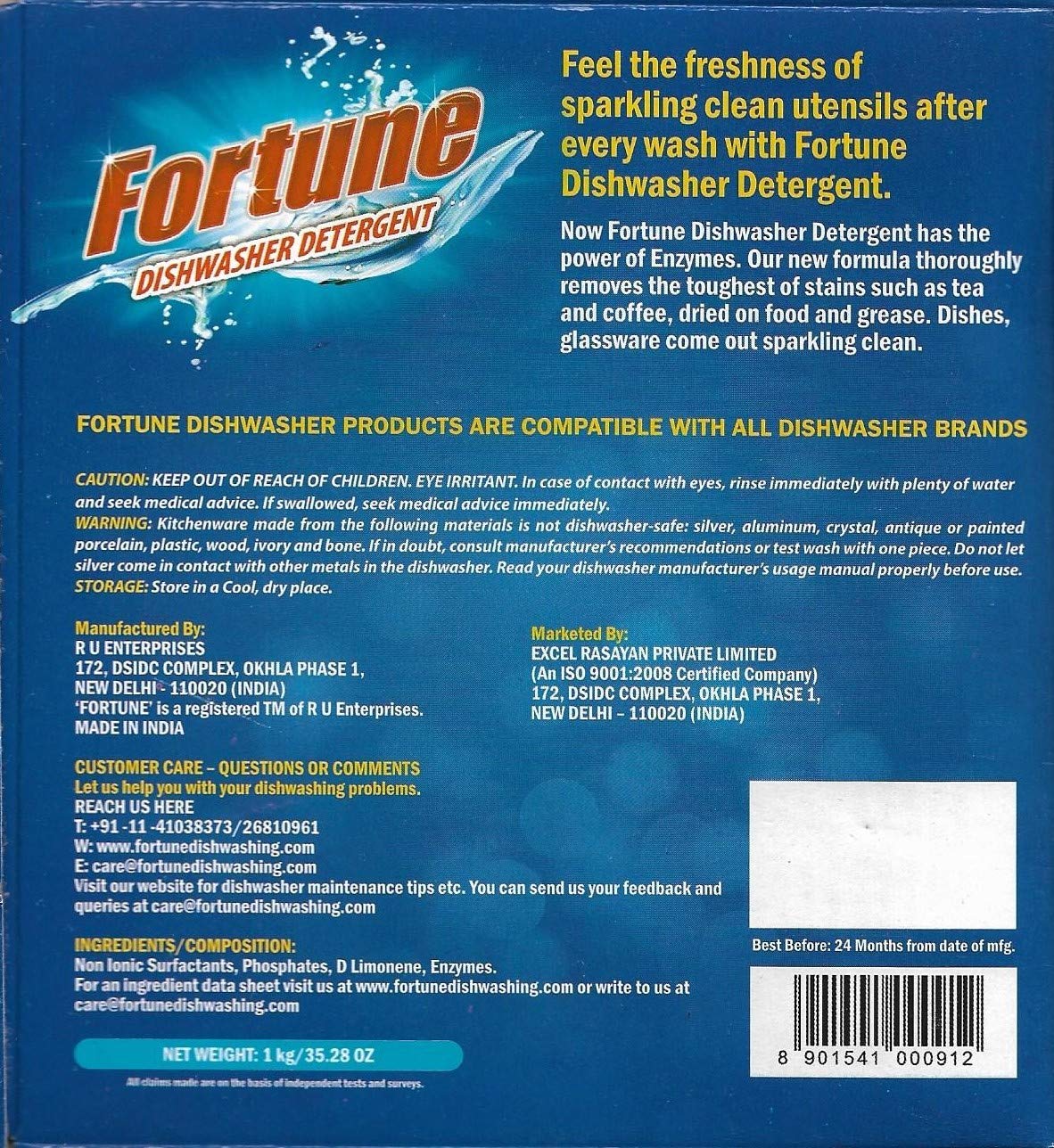 Fortune Dishwasher Detergent Powder - 1 Kg x 5 Pcs - Compatible with All Dishwasher Brands & 5 In 1 Action Fresh Scent Tablets - 30 Count 2