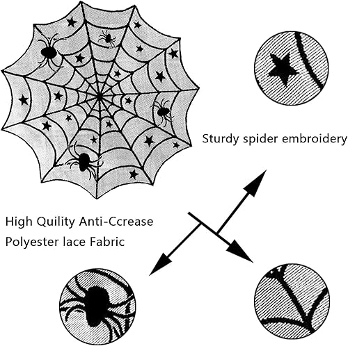 Miniatura 4 de ZeeDix Kit de decoración de Halloween de 39 piezas de tela de araña de encaje negro, mantel redondo de tela de araña gigante, bufanda de chimenea