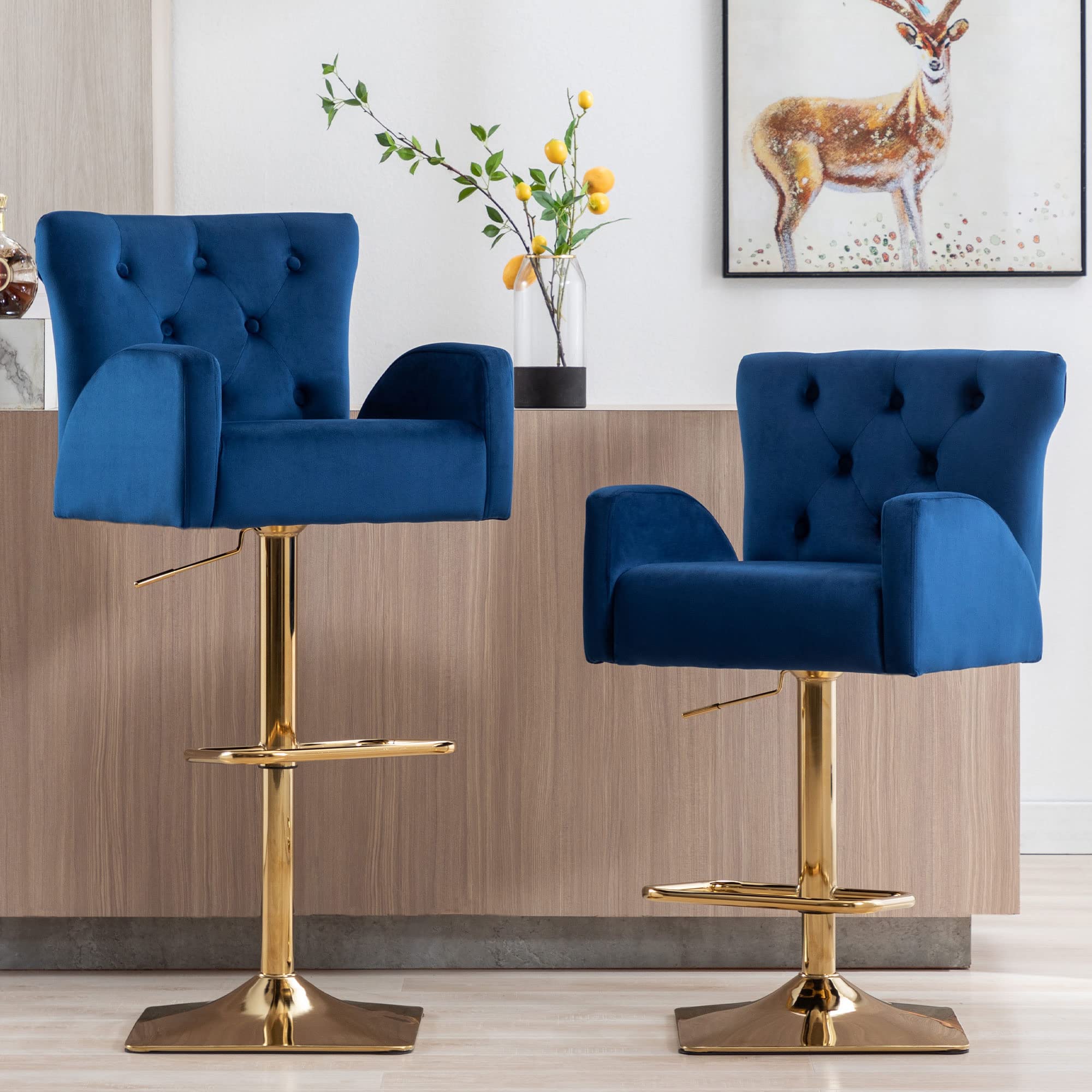 Kitchen Royal Blue Bar Stools Set Of ODUSE-DAILY Navy Velvet Bar