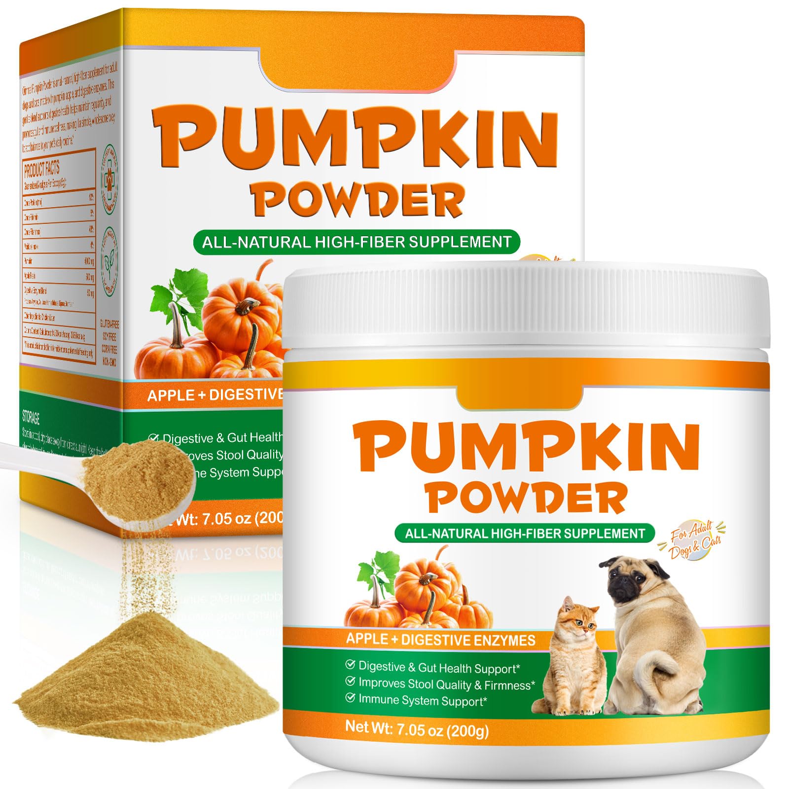 Pumpkin Powder for Dogs-200g, 100% Pure Pumpkin Powder Dog Food Topper, Rich in Prebiotics & High Fibre Dogs Gut Health & Healthy Stools