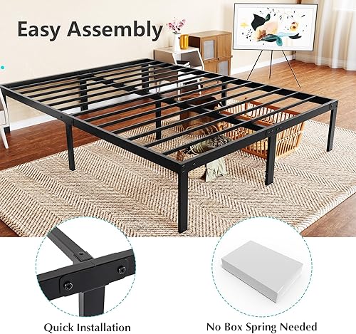 Miniatura 5 de Marco de cama Queen  Marco de cama de plataforma de metal resistente con espacio de almacenamiento debajo del marco, soporte de listones de acero