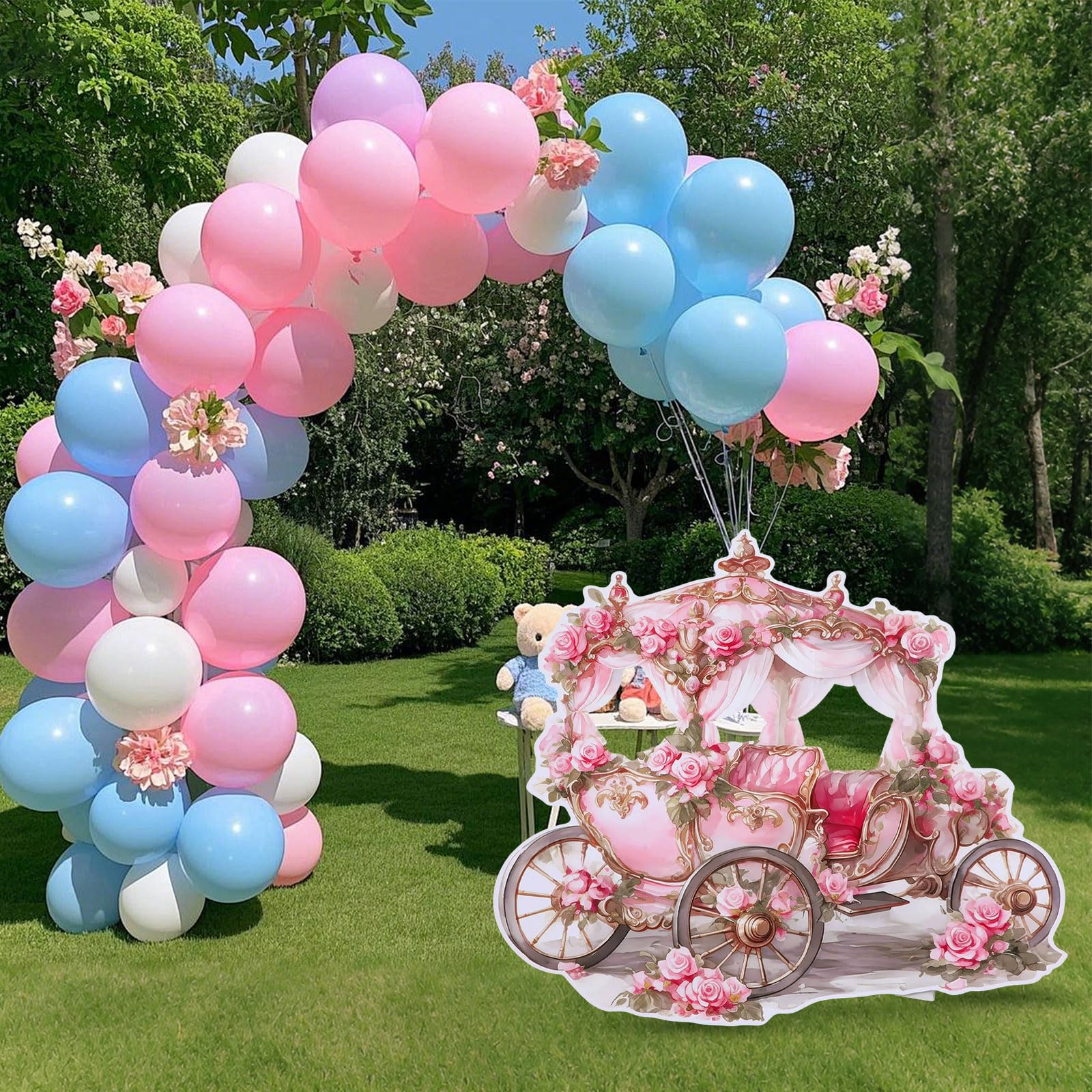 Toile de fond en carton pour photomaton de princesse – Découpe en carton grandeur nature – Toile de fond pour photographie – Décoration de fête d'anniversaire princesse (1, chariot de fleurs roses)