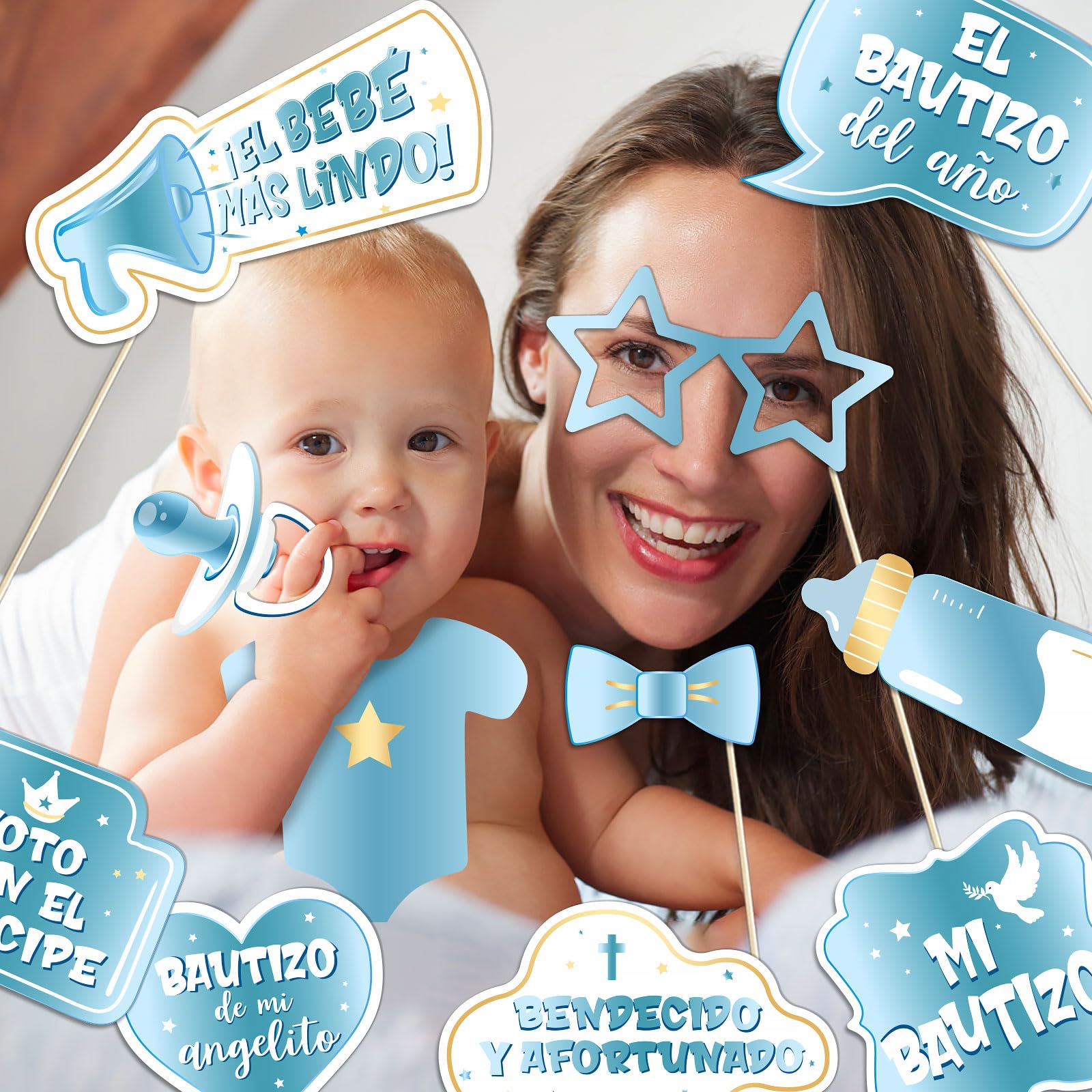 Set Accessori Foto Prima Comunione - 13 Pezzi In Spagnolo, Cornice E Props Per Feste (Rosa)